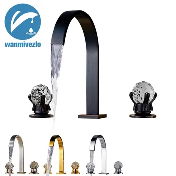 

Modern Waterfall Spout Bathroom Sink Faucet Dual Handle Widespread Basin Mixer Tap Deck Mount Cold Hot Washington Vessel Taps