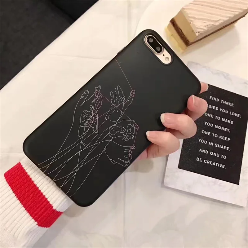 

GYKZ Pull Puppets lines Phone Cases For iPhone 6s 6 7 8 Plus X Simple TPU Full Protective Cover For iPhone 7 Black Fundas