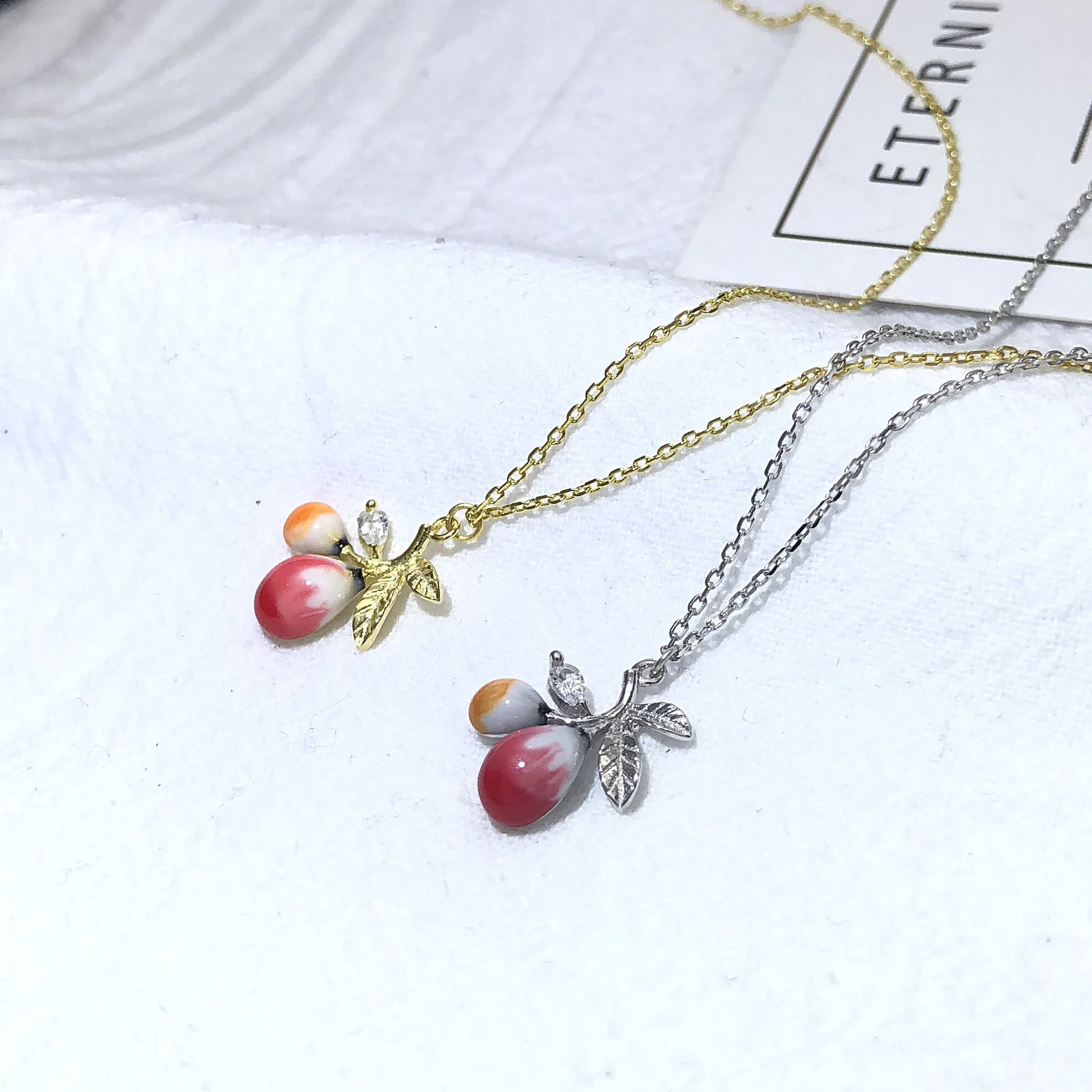 cute fruit dropping glue necklace woman 100% 925 Sterling silver nacklace Jewellery Clavicle chain Zircon pendant charms