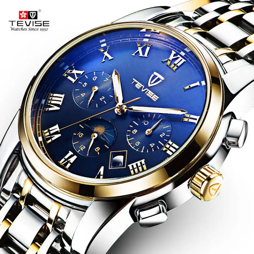 

Orignal Tevise Fashion Montre Homme Men's Sapphire Day/Week MoonphaseAutomatic Mechanical Watches Gift Box Free Ship