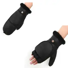 Зимние теплые женские перчатки из натурального козьего меха, Женские варежки из натуральной овечьей кожи, женские лыжные перчатки с откидной крышкой