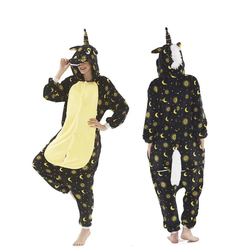 Onesie Оптовая продажа животных стежка Единорог кигуруми взрослых унисекс Женские пижамы с капюшоном пижамы зимние фланелевые Хэллоуин