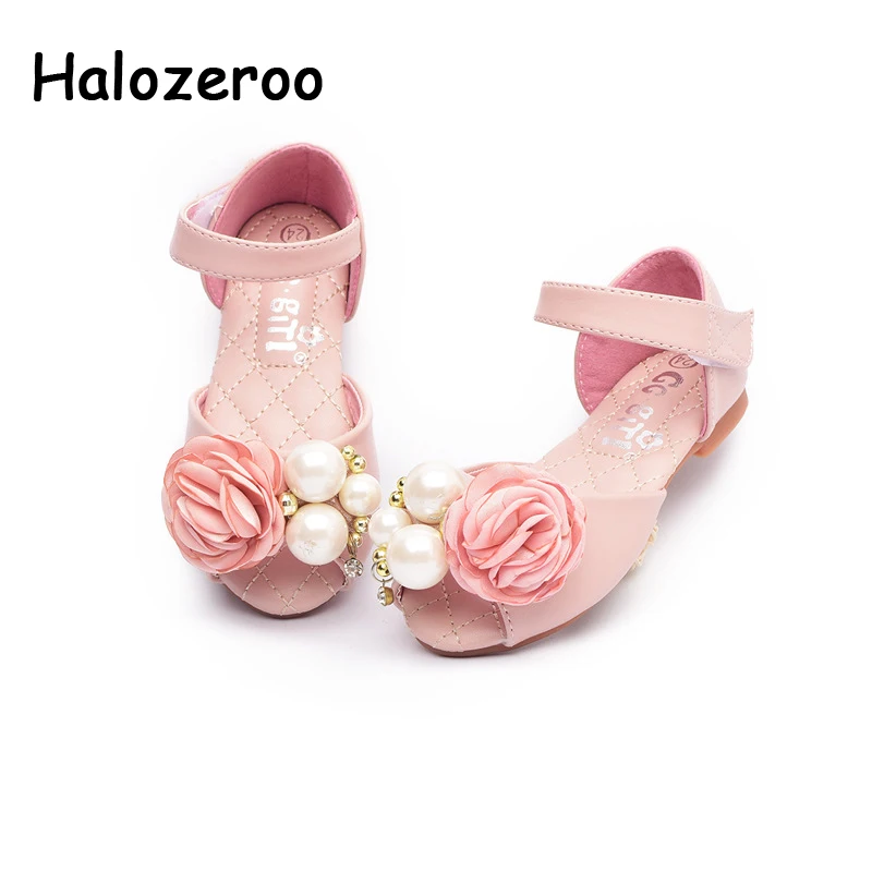 

Summer New 2019 Baby Girls Pu Leather Shoes Kids Princess Sandals Children Flower Shoes Fashion Black Sandals Pearl Brand Shoes