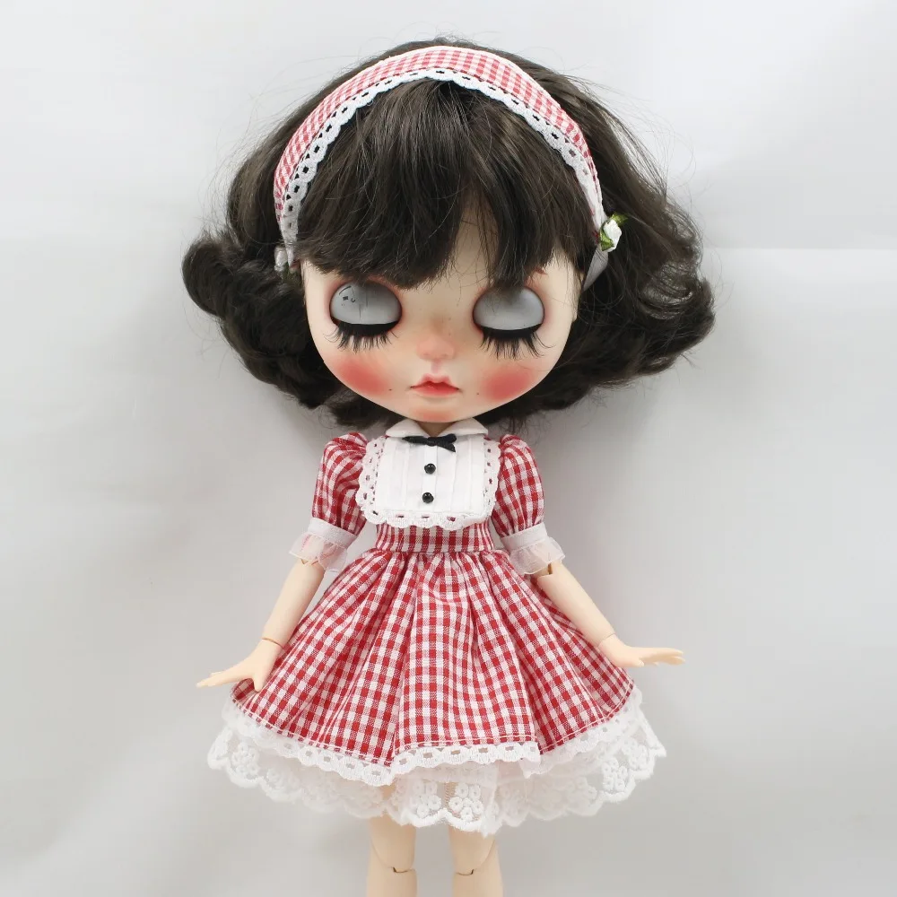 Blyth doll ледяное платье красная клетчатая юбка кружева и головной убор и цветок