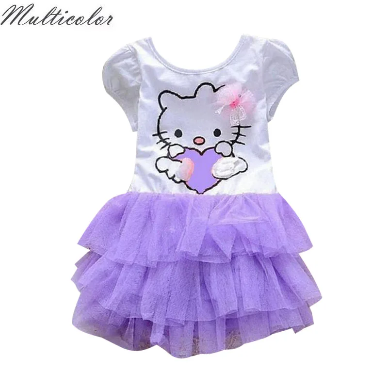 

2018 Girl's Hello Kitty Dress Custom Party Vestidos Princess Tutu Purple Baby Girls Children Dress Children Cosplay Girls dress
