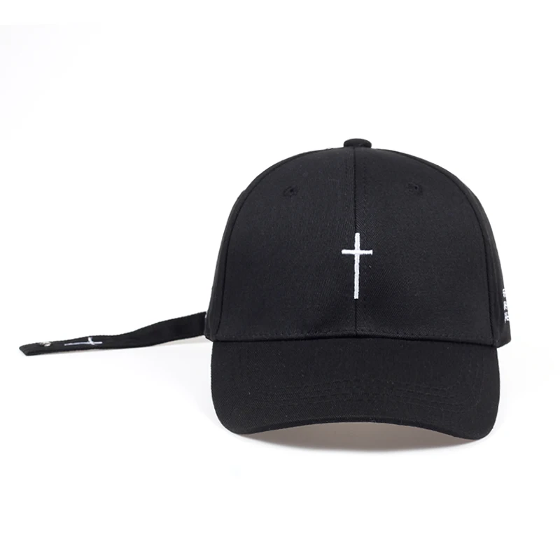 

New Fashion Women Men Cross Belt Baseball Cap Black Embroidery Letter Snapback Hat Casquette Casual Cotton Cross Peaked Cap Bone