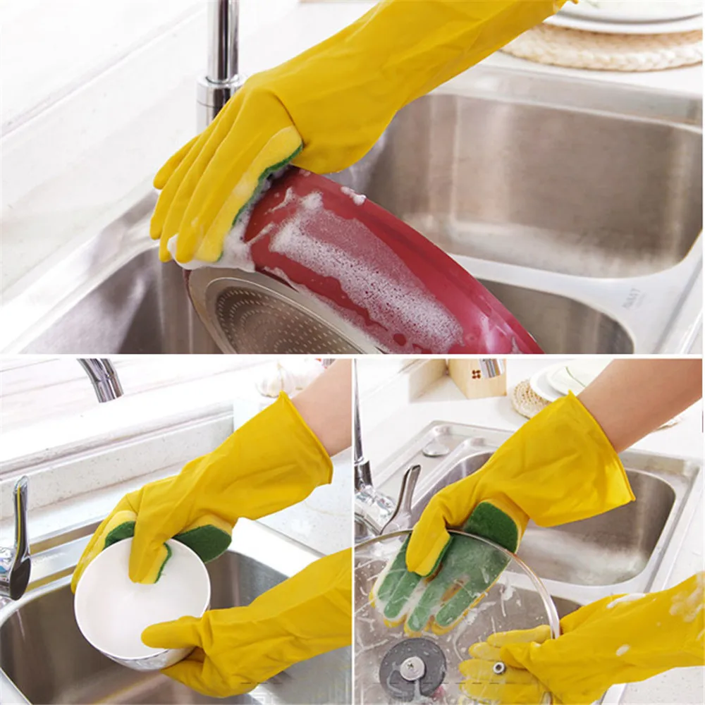 1 пара латексные кухонные чистящий посудомоечный перчатки многоразовая губка для скраба блюдо моющиеся перчатки с чистящей прокладкой Домашние Чистящие Инструменты