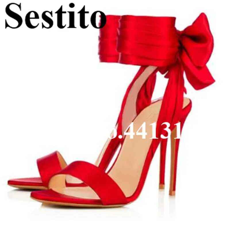 

2019 Fashion Sexy Solid T-tied Ankle Strap Butterfly-Knot Decoration Sandals Summer Peep Toe High Thin Heels Sandals Women Shoes