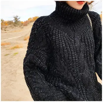 

H.SA 2018 New Women Winter Turtleneck Sweater and Pullovers Warm Twisted Pull Jumpers Mohair Female Autumn Cashmere sweater