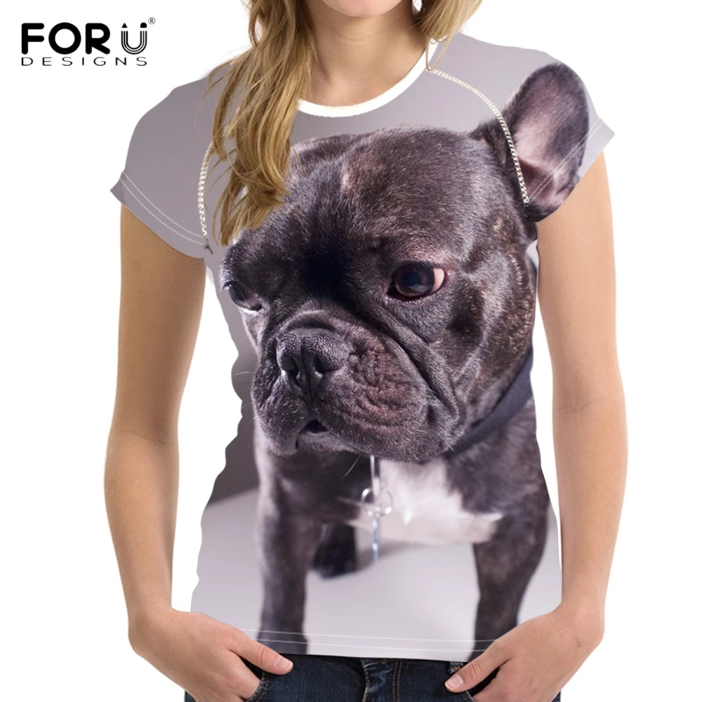 FORUDESIGNS 3D French Bulldog Printing T Shirt Women Funny Design Tee ...