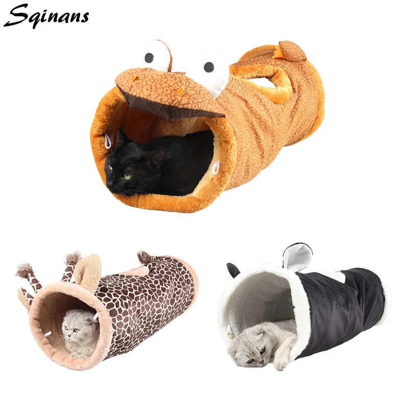 

Sqinans 1pc Cartoon Animal Design Cat Tunnel Bed Soft Plush Puppy Cat Cage Beds Collapsible Pet Bed Cat Tunnel Toys