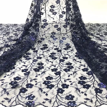 

Tollola African Navy Blue Lace Fabric With Sequins Nigerian lace French net lace Fabric For Wedding 5Yards