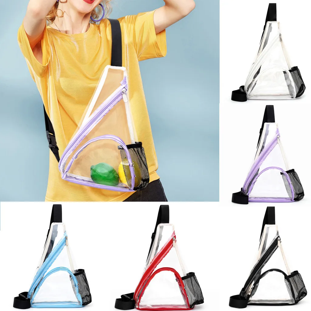 

Women Outdoor Zipper Transparent Zipper Messenger Bags Sports Chest Waist Bag Transparent single shoulder diagonal sports June14