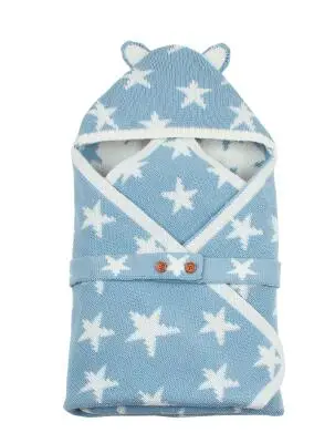 Новые конверты для новорожденных, вязанные спальные мешки с пятью звездами, Осенние серые пеленки на пуговицах для младенцев, спальные мешки, весеннее одеяло - Цвет: 82W423 sky blue