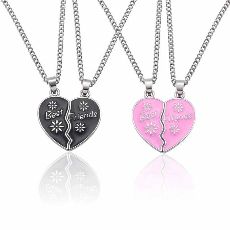 

Best Friend Forever Jewelry Best Friends Necklace For Women Black BFF Broken Love Heart Pendant Unisex Flower Necklaces&Pendants