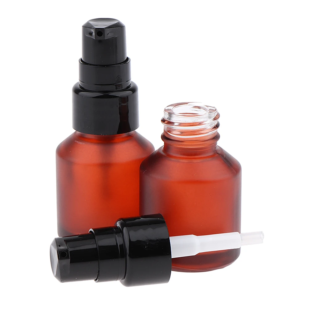 2 Pieces Empty Refillable Cosmetic Spray Dispenser Amber Glass Lotions Pump Bottle, Leak Proof, Nontoxic and Safety