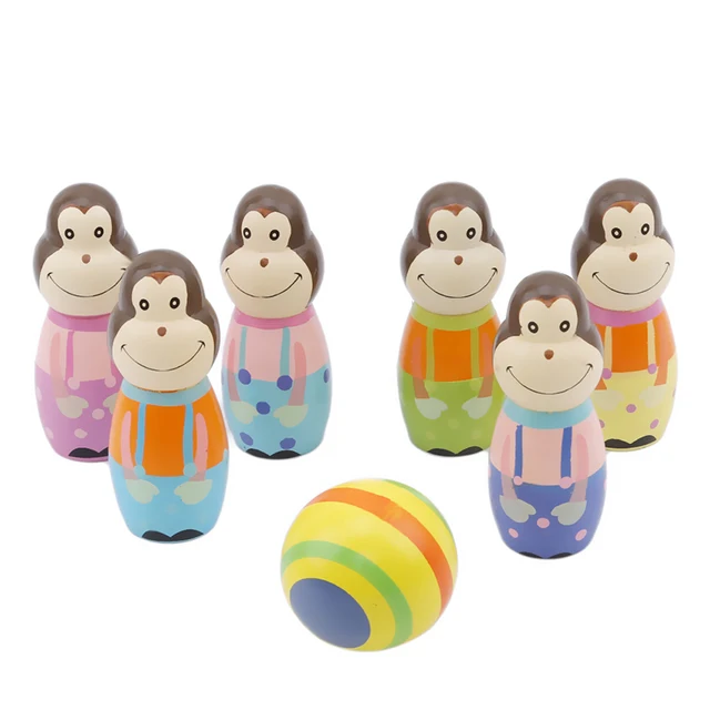 Special Price Fun Cute Kids Baby Wooden Mini Bowling Sporting Houten Aap Bowlingbal Game Speelgoed