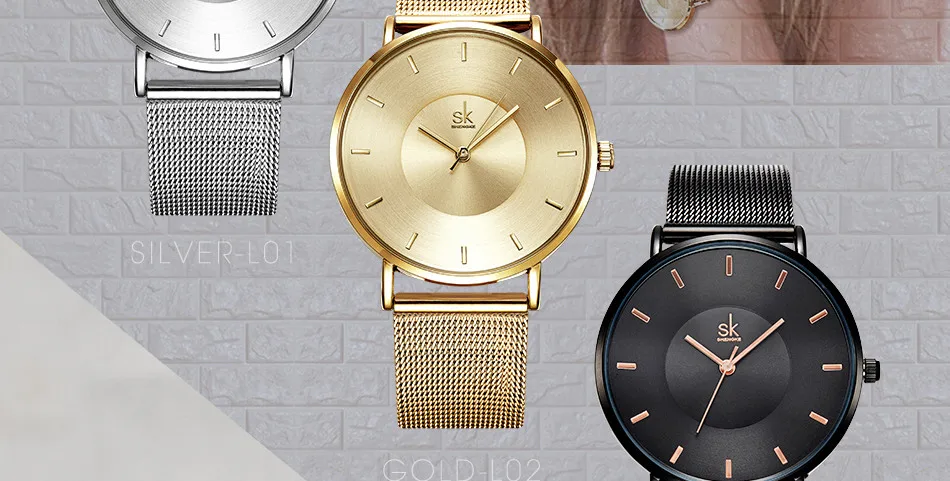 SK женские часы лучший бренд Для женщин часы черный браслет часы Нержавеющая сталь ультра тонкий кварцевые часы relogio feminino saat