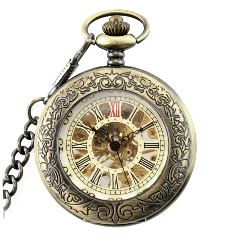 

Steampunk Retro Skeleton Pocket Watch Mechanical Pocket Watches Flip Clock Necklace Vintage Pocket Fob Watch Chain Gift Men