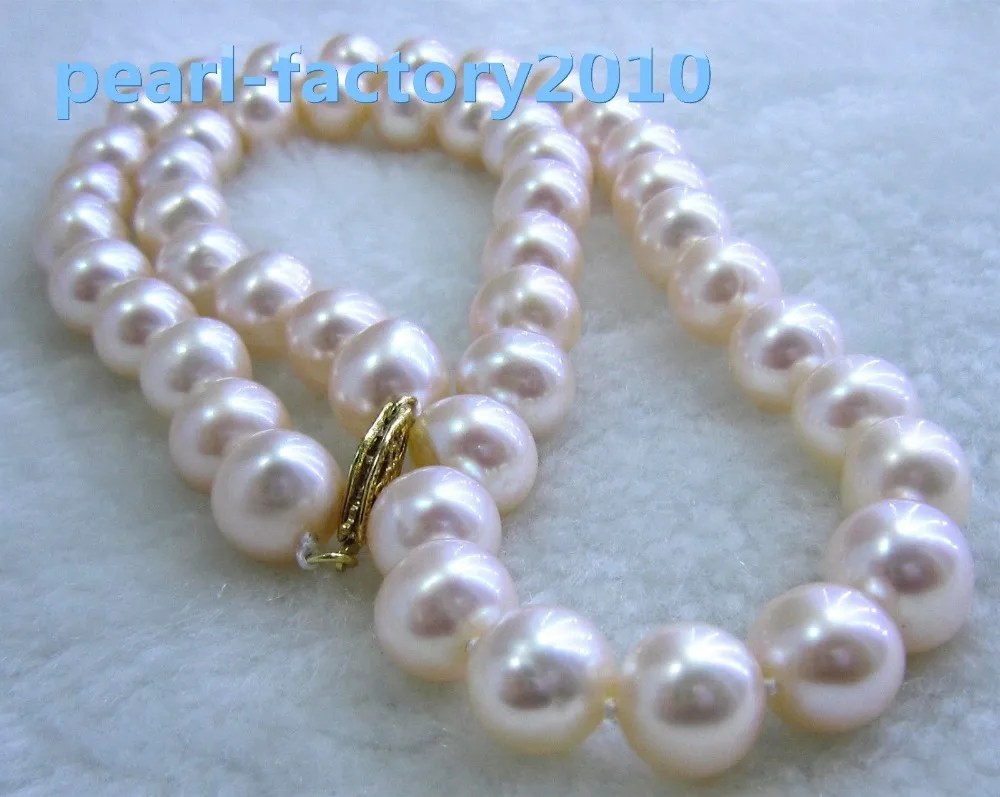 

new 18" AAA 10-9 MM SOUTH SEA NATURAL GOLD PINK PEARL NECKLACE
