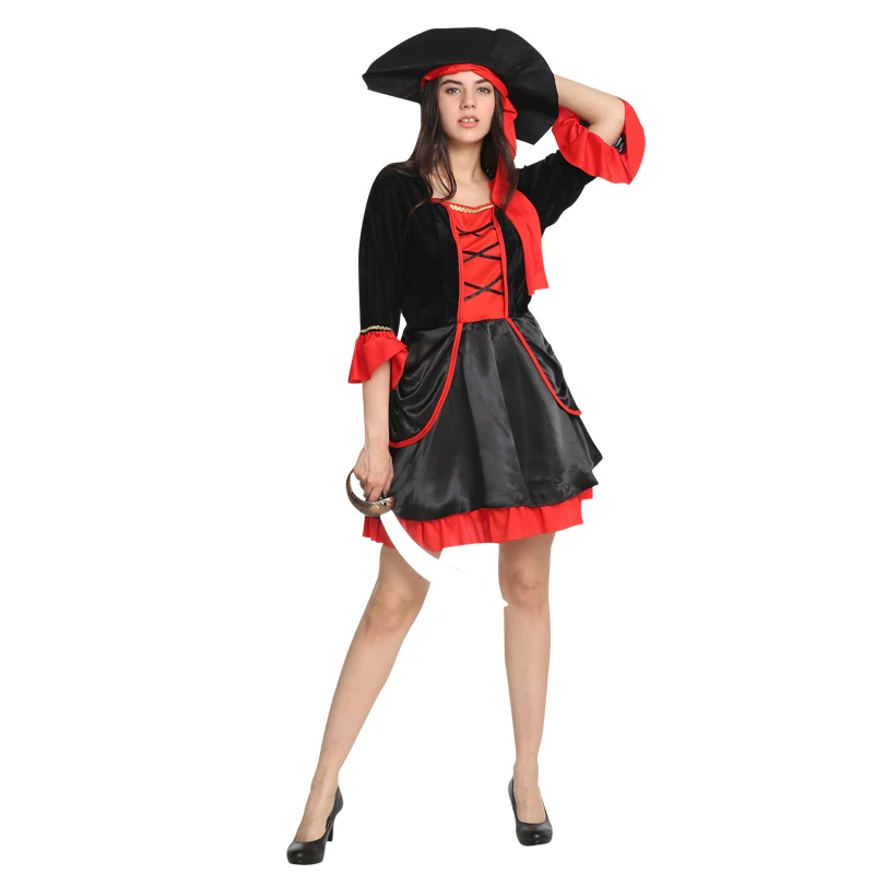 Праздник Hallween Сексуальный Женский пиратский костюм для косплея Необычные Вечерние платья реквизит для карнавала высокого качества пират с шляпой головной убор - Цвет: W-0238