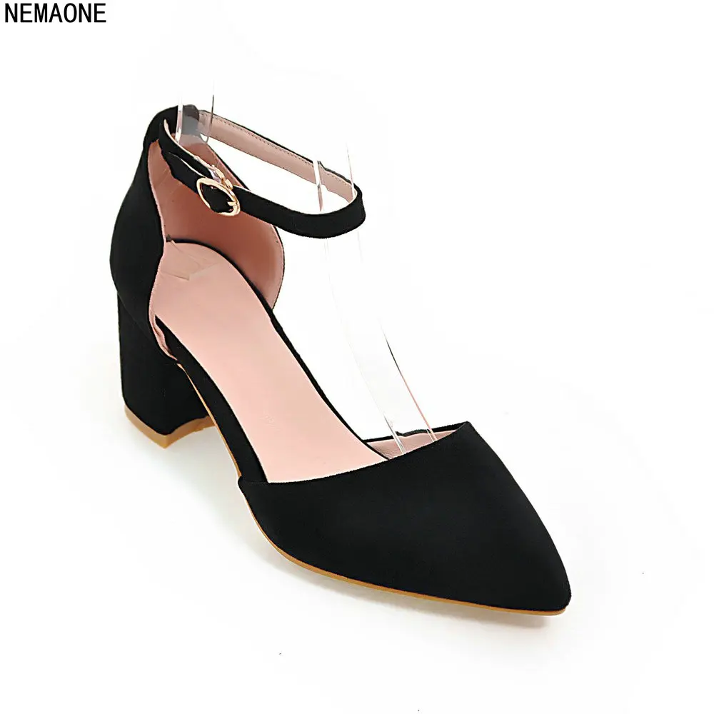 

2018 New Women Shoes Pointed Toe Pumps Dress Shoes High Heels Wedding Shoes Fashion Flock Spring Autumn Buckle Shoes