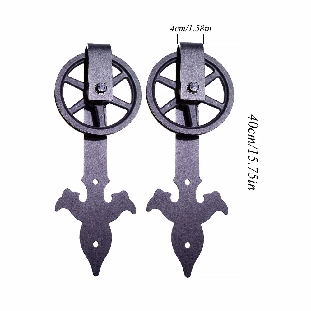 LWZH Rustic Wood Door Closet Hardware Kit Sliding Barn Door Black Arrow Flower Shaped with Big Rollers for Sliding Single Door