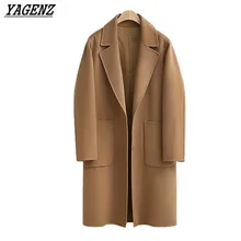 YAGENZ, весенне-осеннее шерстяное пальто, куртка,, новая мода, большой размер, Женская однотонная свободная шерстяная верхняя одежда, женский кардиган, Брендовое пальто