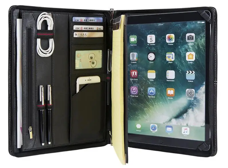 

Genuine Leather Portfolio Monogrammed Leather Organizer Planner Letter Size A4 Document Folder Notepad Padfolio Case