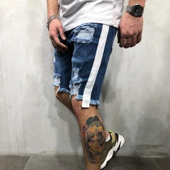 

2019New Mens Skinny Short Jeans Rip Slim fit Stretch Denim Distress Frayed Biker Scratchted knee length Jeans pants