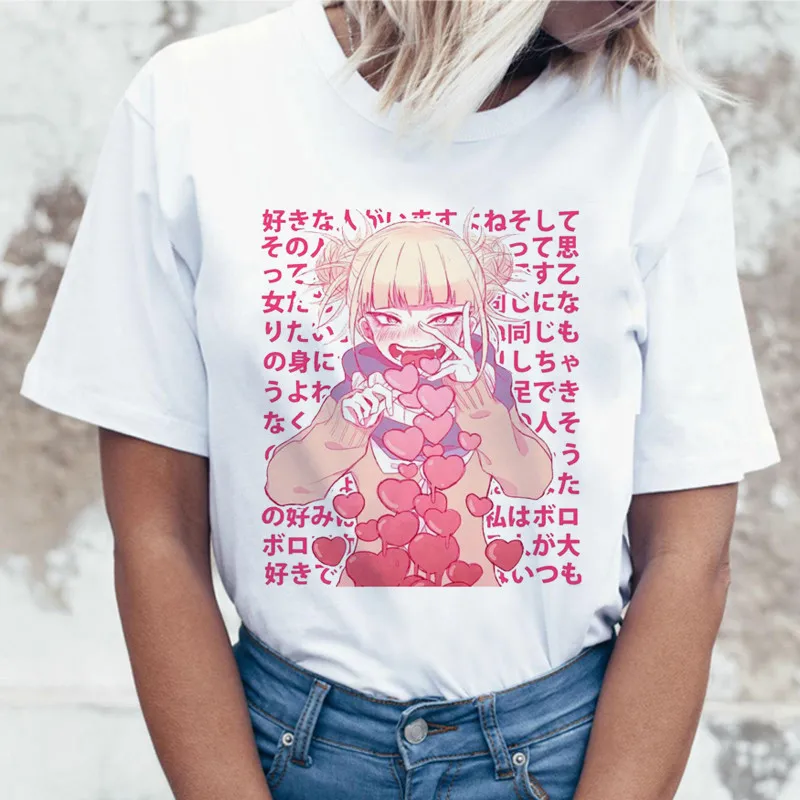 New Female Cartoon T Shirt Women Harajuku Boku No Hero Academia Anime T-shirt Senpai Funny Tshirt Hentai Himiko Toga Top Tees - Color: 1083