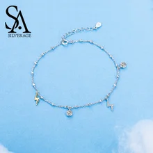 SA SILVERAGE Настоящее серебро 925 пробы 925 ювелирные изделия Город Небо молния ножные браслеты модные браслеты цепочки на ногу для женщин кубический цирконий