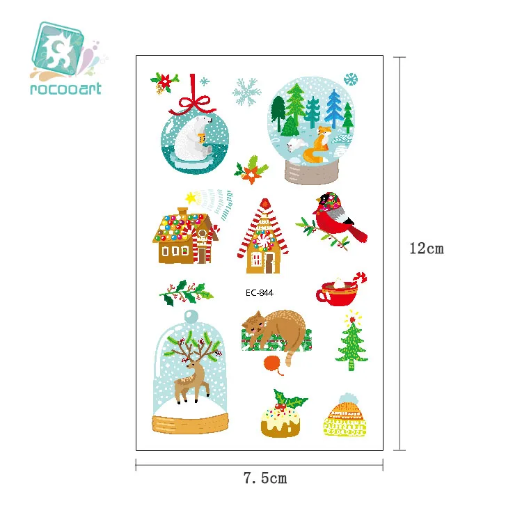 Rocooart Christmas Decorations Tattoo Stickers Children Party Gift Temporary Tattoo Santa Tattoo For Kids White Snow Fake Tatoo