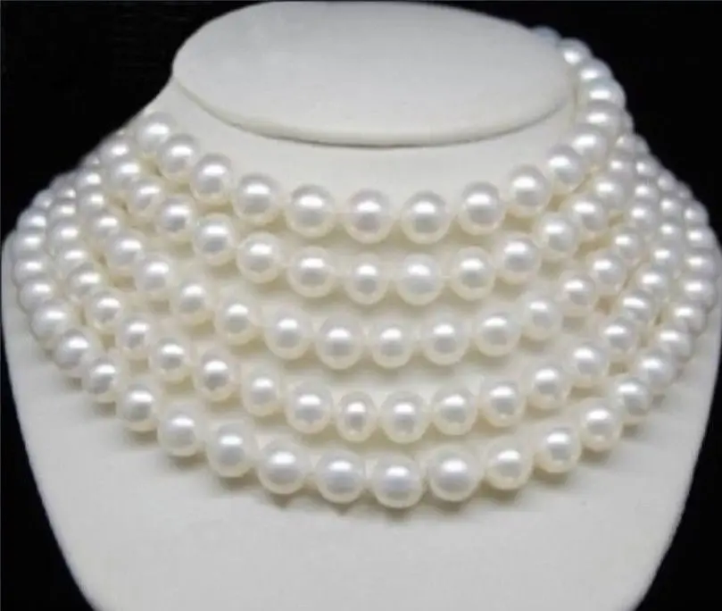 

Beautiful 9-10 mm AA+++ WHITE South Sea PEARL NECKLACE 65" ^^@^18K GP style Fine jewe Noble Natural jade SHIPPING