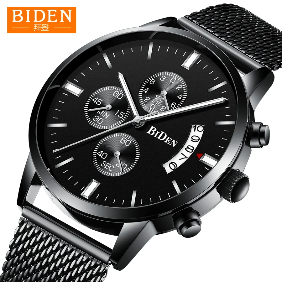 

Mens Watches BIDEN Top Brand Waterproof Ultra Thin Clock Male Steel Strap Drop Shipping Casual Quartz Watch Men's WristWatch