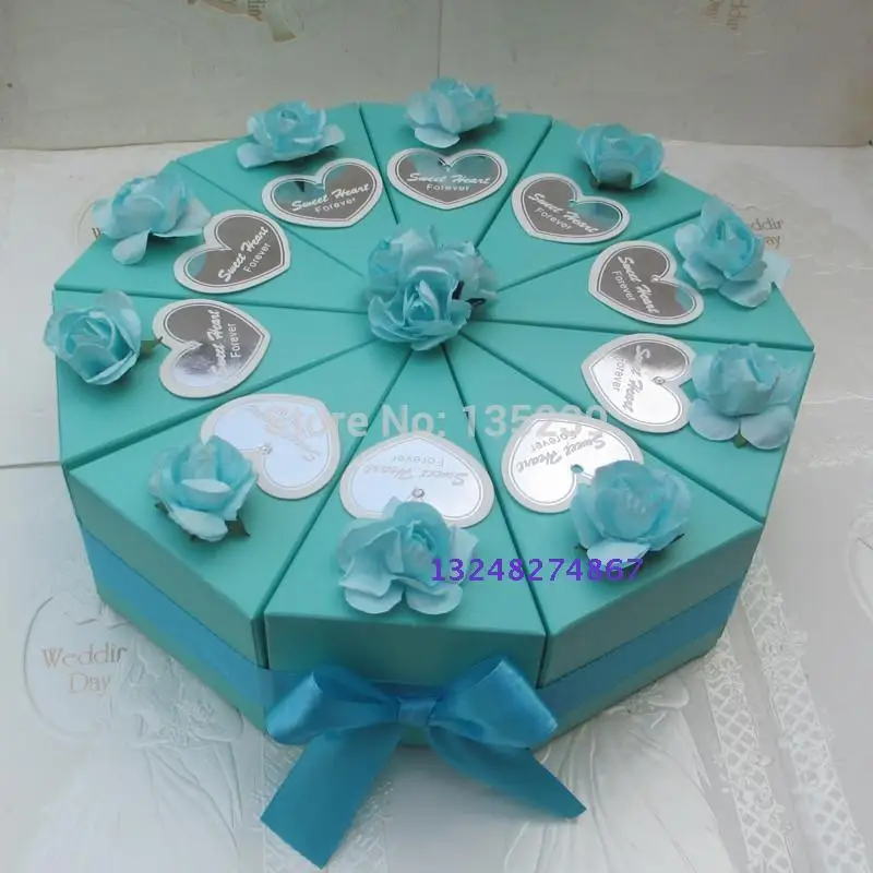 100pcs Blue With Rose Wedding Cake Slice Centerpiece Candy Box Favor 100pcs Blue With Rose Wedding Cake Slice Centerpiece Candy Box Favor Bo Favors In Gift Bags Wring Supplies From Home Garden On