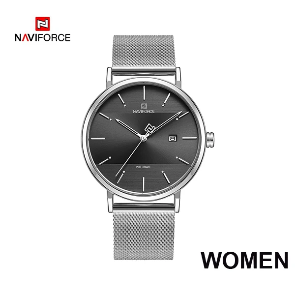 NAVIFORCE Пара часы Элитные кварцевые мужские часы Для женщин простые наручные часы для мужской и женский, водонепроницаемый, подарок для влюбленных часы - Цвет: SilverBlackWomen