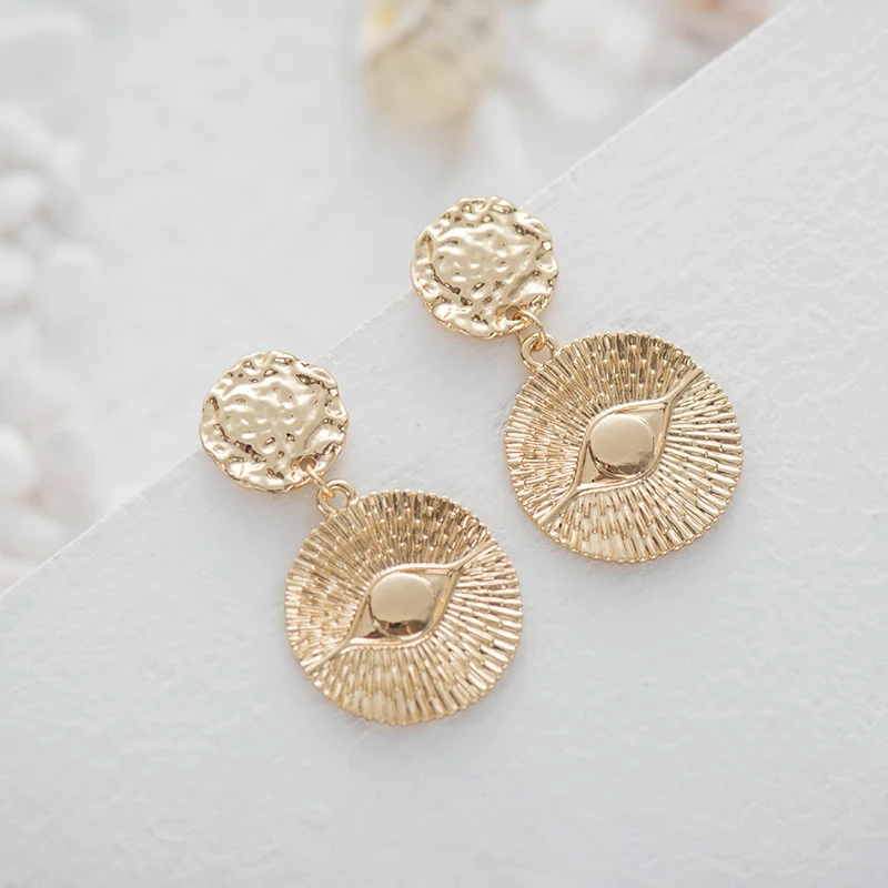 

Wild&Free Bohemian Big Round Coin Drop Earrings For Women Punk Gold Engraved Turkish Eyes Earrings Female Gift Wholesale