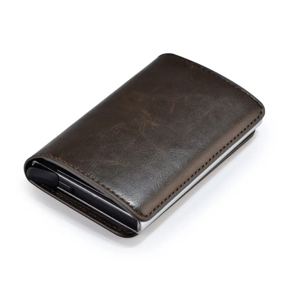 

Leather Men Aluminum Wallet Back Pocket ID Card holder RFID Blocking Mini Magic Wallet Automatic Credit Card Coin Purse
