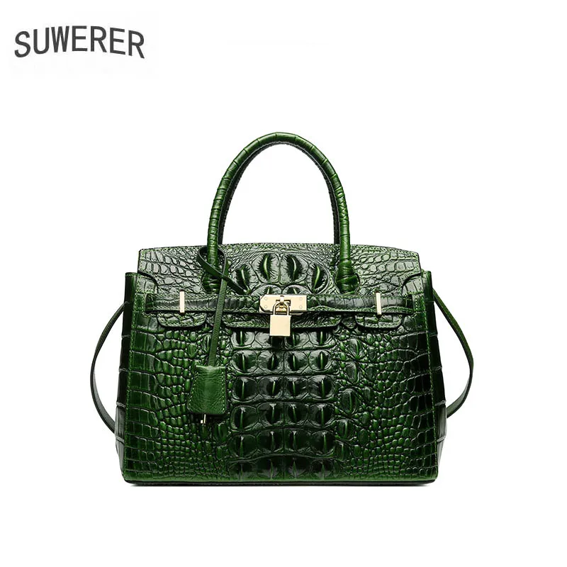 

SUWERER 2019 New Women Genuine Leather bags luxury handbag women bag designer Crocodile pattern embossing women leather handbags