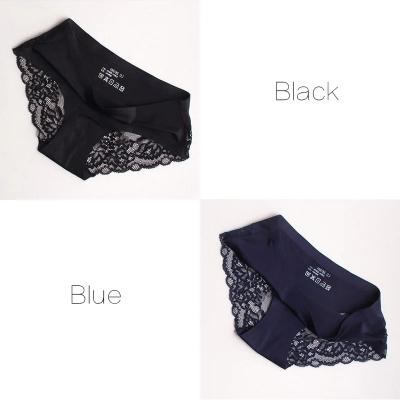 Кружевные трусики женские трусы для женщин бесшовные трусы-женские сексуальное женская одежда кружевное белье для секса прозрачные 2шт/пакет - Цвет: Black Blue