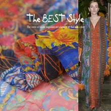 Цветочный лоскутный шелк жатый шифон Ткань натуральный чистый шелк креп материал Этническая 100 см* 135 см