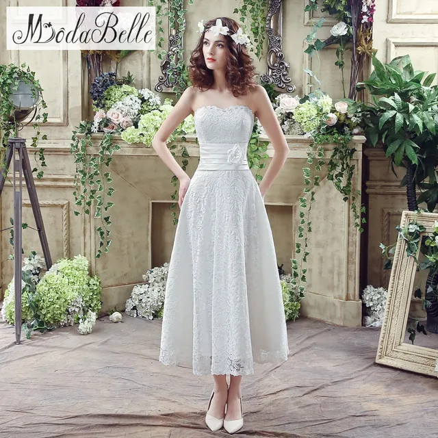 In Stock 2016 White Ivory Sweetheart Lace Wedding Dresses A Line In Stock 2016 White Ivory Sweetheart Lace Wedding Dresses A Line Casual Tea Length Elegant