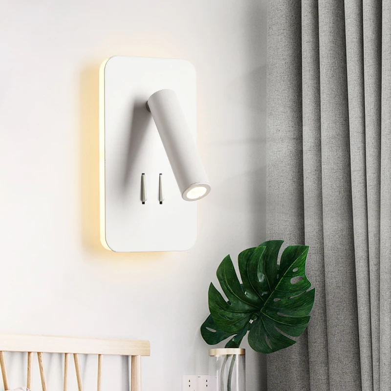

Modern Minimalist LED Wall Light With Switch Bedside Reading Light With Spot Light For Study