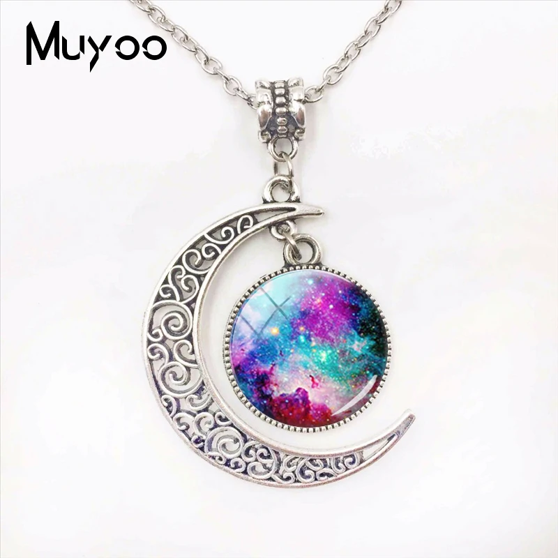 

2019 New Nebula Galaxy Moon Pendant Outer Space Necklace Universe Silver Jewelry Glass Art Picture Handmade Necklaces