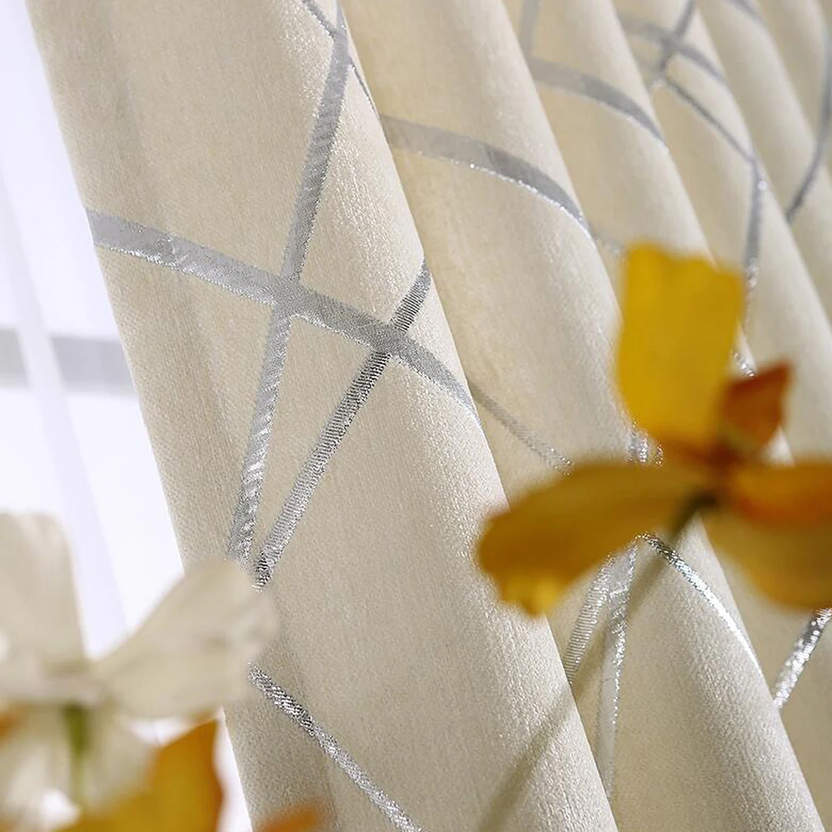 

Ivory Blackout Jacquard Silver Curtains for Living Room Chenille American Modern Luxury Blind Fabric Stripe Drape Bedroom Window