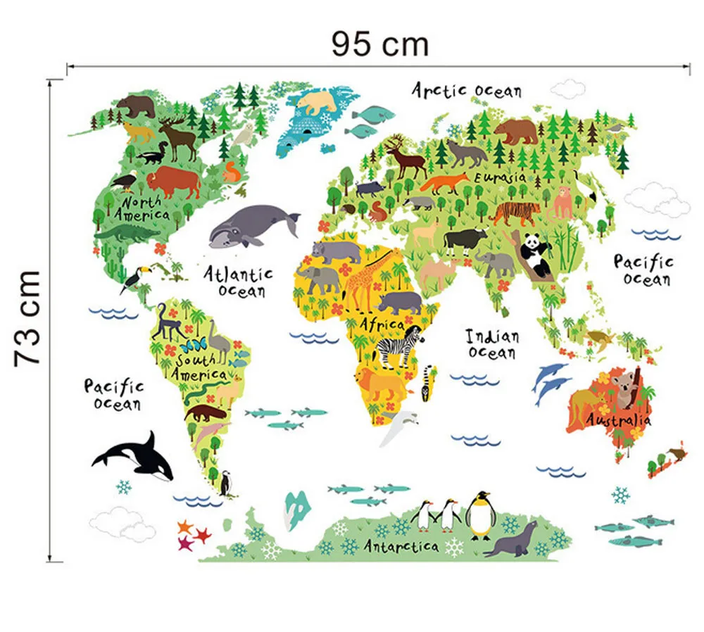 Животные карта мира Съемная наклейка художественная роспись домашний Декор наклейки на стену Наклейка для гостиной спальни ванной кухни декор