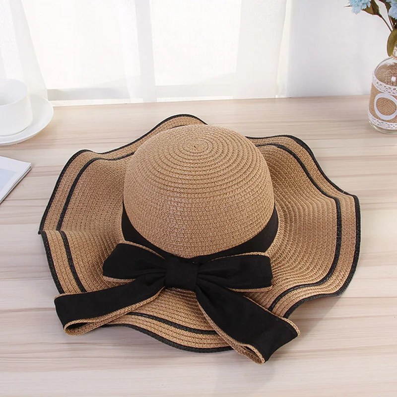 

Summer Sun Hat Women Straw Hats Sunshade Panama Cap Fashion Bow Beach Hat Foldable Travel Caps