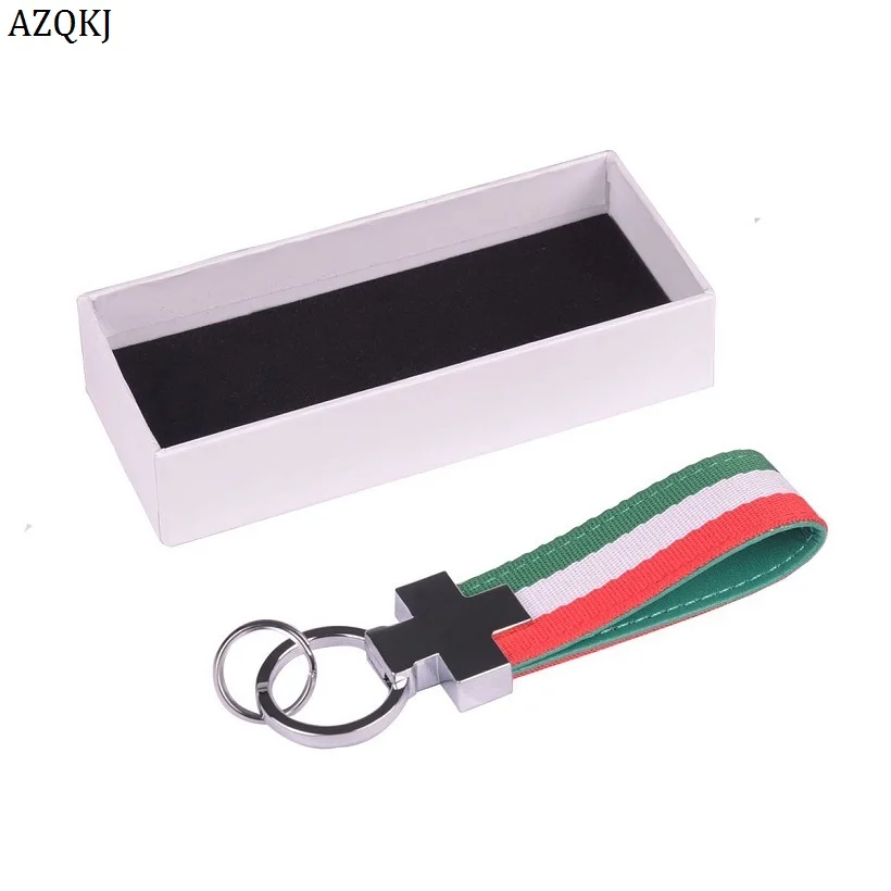 

Car shape European flag striped nylon belt with endothelial key chain chain key ring