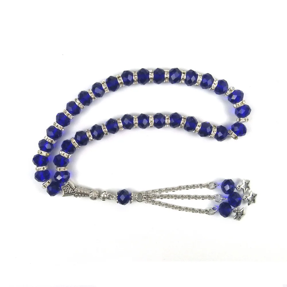 

Dark blue color crystal 33 Prayer Beads Islamic Muslim Tasbih Allah Mohammed For Men&Women worry beads